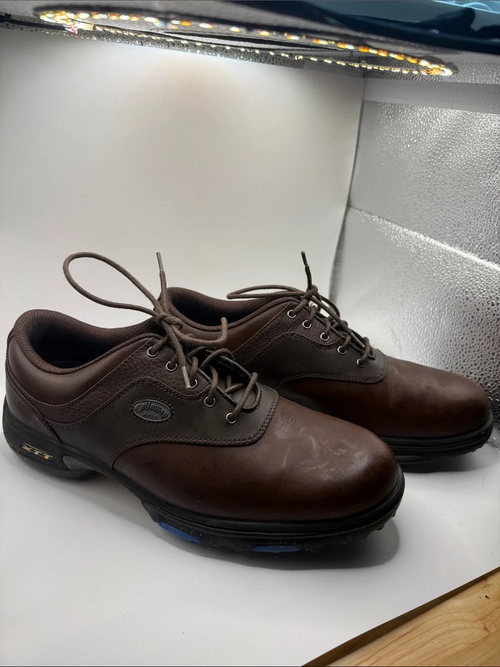 Men's Brown Leather Lace-Up Golf Shoes